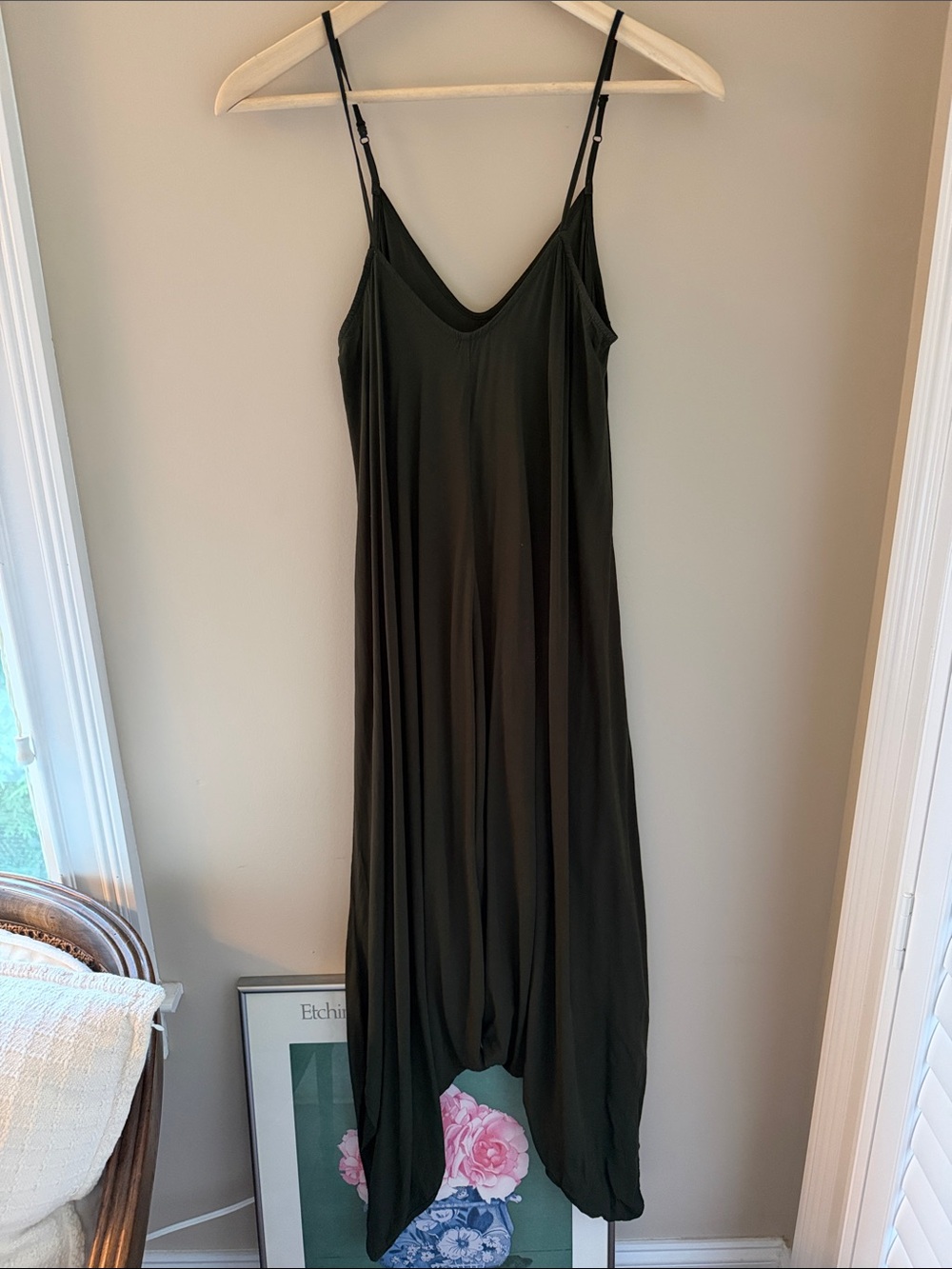silence + noise dark olive harem jumpsuit small